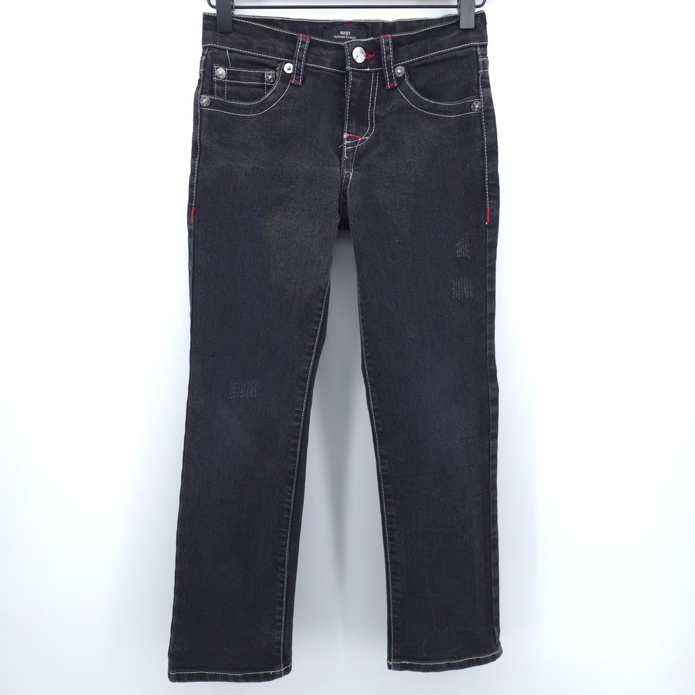 True Religion Boys Jeans Ricky Relaxed Straight Size 8 Black Contrast Stitch